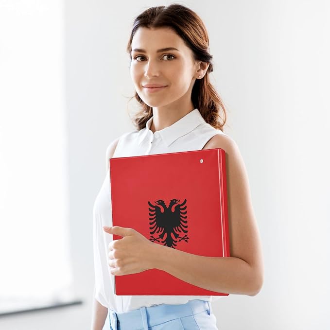Europe Albanian Flag 3-Ring Binder, 1.5 Inch D-Ring Organizer Folder Clipboard - Image 8
