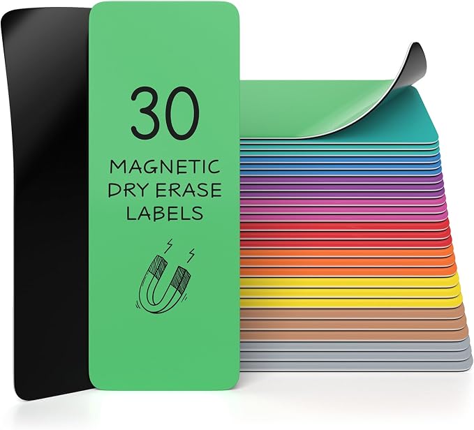 Scribbledo 30 Pack Dry Erase Magnetic Labels 3.1” x 1.2” Reusable Writable by Scribbledo