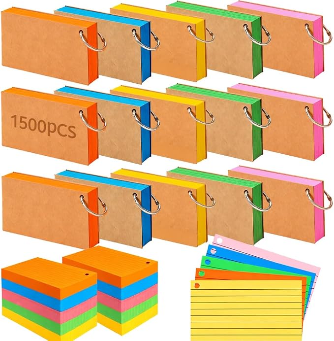 1500 Pcs Index Cards with Rings, 3x5 Inch Flash Cards Bulk with Holder by Unknown