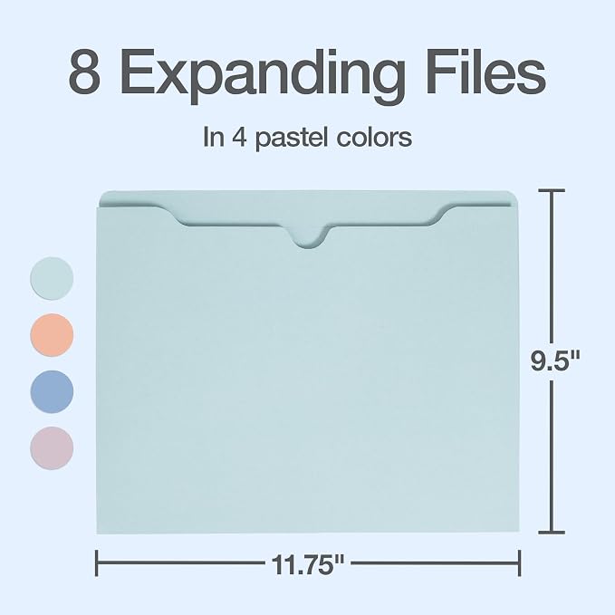 Oxford Expanding File Folders, 8 Pack, Closed Sides, Expands 2", 4 Pastel Colors - Image 2