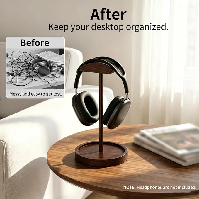 Headphone Stand Nature Wood Headset Hanger Mount Hook Gaming Holder Desktop - Image 5
