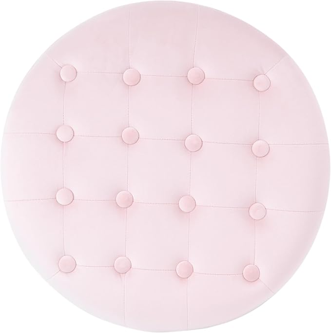 HomePop by Kinfine Fabric Upholstered Round Storage Ottoman - Velvet Button Tufted Ottoman with Removable Lid, Pink, Small-DeskLoop Office