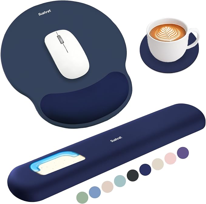 Sushret Mouse Pad and Keyboard Wrist Rest, 3-in-1 Gel Memory Foam Ergonomic by Sushret