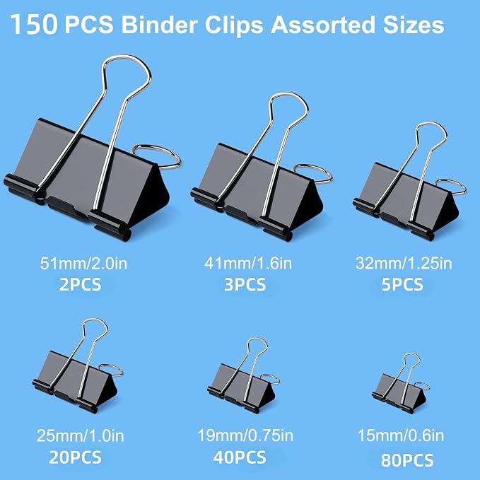 150 PCS Binder Clips Assorted Sizes, Extra Large Medium Small Mini and Micro - Image 2