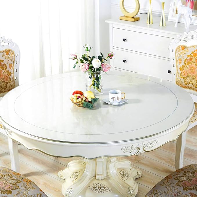 Wadrac Thiken Clear Plastic Table Protector Cover Mat Wipeable Vinyl PVC Circle - Image 2