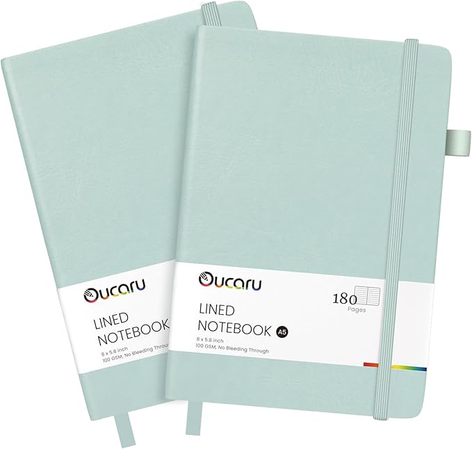 Oucaru Lined Journal Notebook, 2 Pack, 180 Pages, A5 Journals by Oucaru