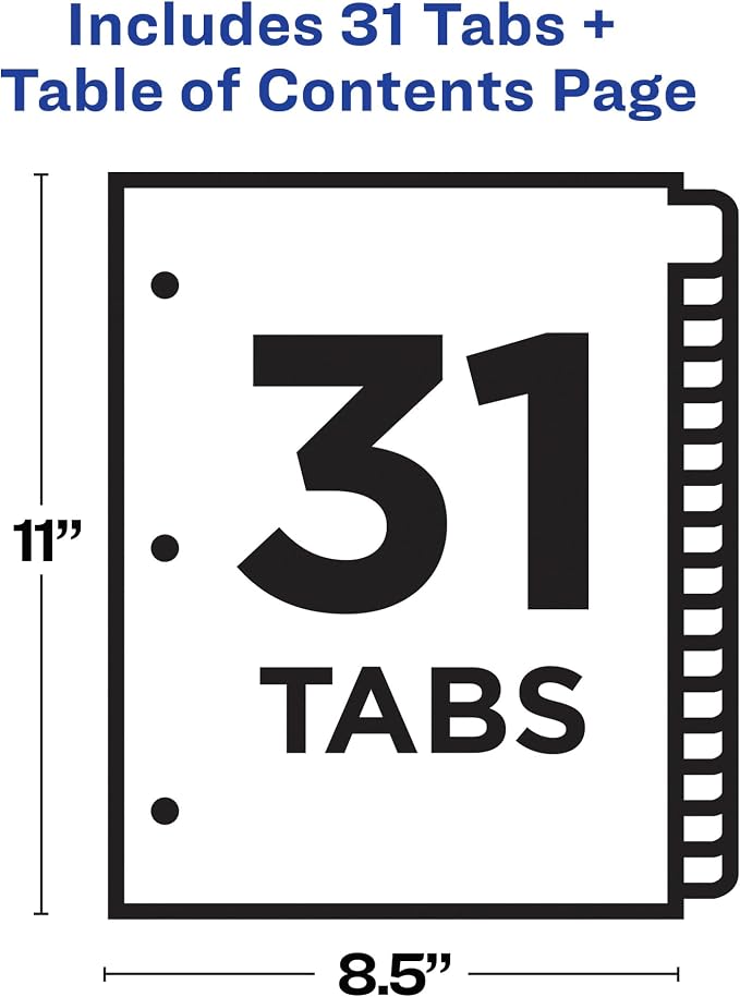 Avery 1-31 Dividers for 3 Ring Binders, 31 Tabs per Set, Customizable Table of - Image 4
