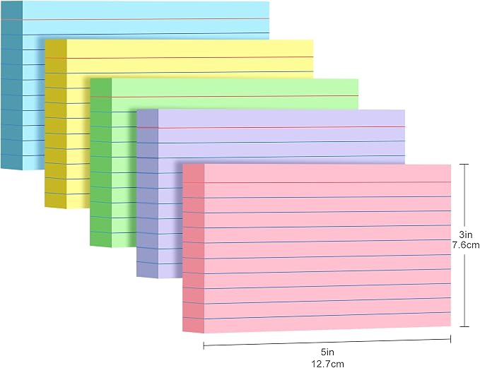 250 Count Colored Index Cards 3x5, 180gsm Heavy Weight Flash Cards, Ruled Index - Image 2