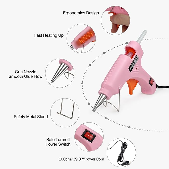 Mini Hot Glue Gun, Hot Melt Gun with 30 Glue Sticks for Arts Crafts, Mini Glue Gun Kit for Kids School Craft and Quick Home Repairs (Multicolored, 20W, 8 Pieces)-DeskLoop Office