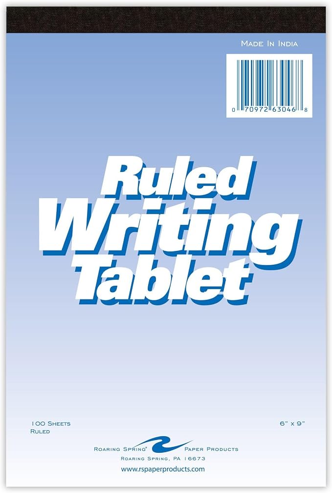 Roaring Spring 6" x 9" Writing Tablet, 100 Sheets 15 lb White Paper, Wide Ruled - Image 2
