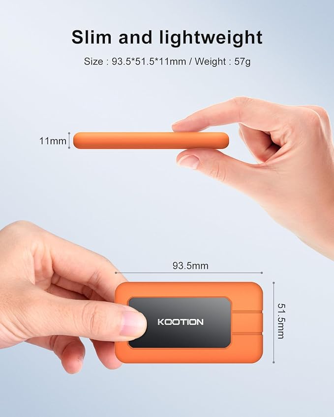 KOOTION 512GB Portable SSD USB 3.2 External SSD USB-C Up to 2000MB/s USB 3.2 Gen 2x2 Portable Solid State Drive with Protective Case Shockproof Type-C External Solid State Drive, Orange-DeskLoop Office