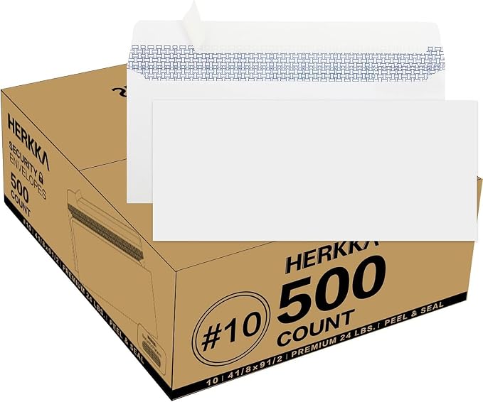 HERKKA #10 Security Self-Seal Envelopes, No.10 Windowless Bussiness Envelopes by HERKKA