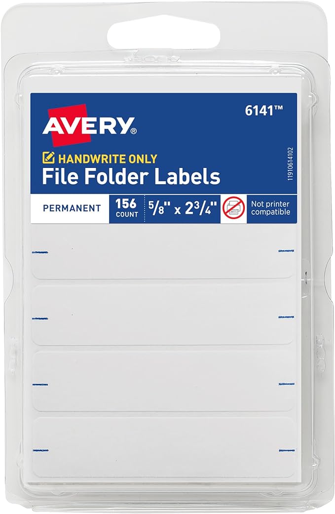 Avery File Folder Labels, 5/8" x 2-3/4", Non-Printable, 156 Blank Labels Total by Avery