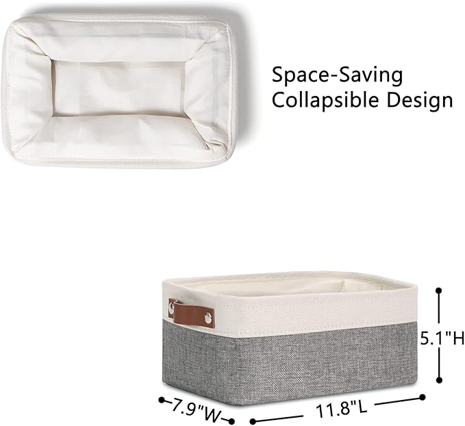 DULLEMELO Small Storage Baskets 6 Pack, Fabric Collapsible Gift Storage Baskets for Shelves, Closets, Nursery, Home, Office Organizing,Small Canvas Linen Rectangular Storage Bins (6-Pack, White&Grey)-DeskLoop Office