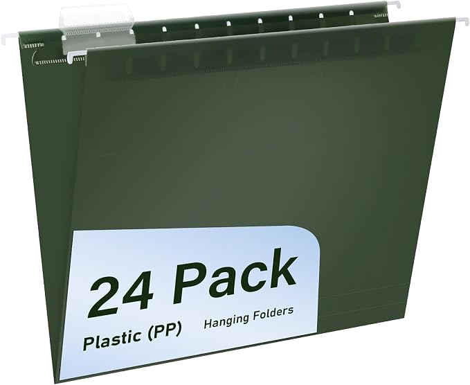 Plastic Hanging File Folders, 24 Pack Olive Hanging Folders，Letter Size by WORPSON