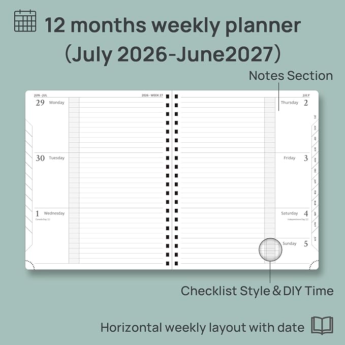 POPRUN 2026-2027 Academic Weekly Planner, Large 8.5" x 10.5" Horizontal Layout - Image 3