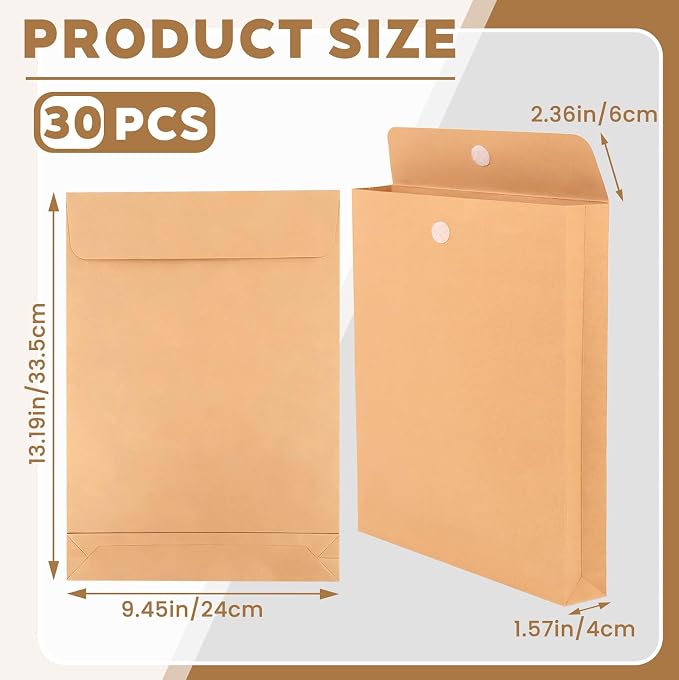 30 Pack Expandable Large Envelopes 9.4" x 13.2", 200 GSM Mailing Envelopes - Image 2