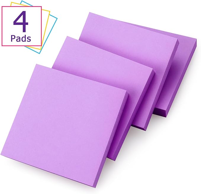 Sticky Notes 3x3 Self-Stick Notes Bright Colors Sticky Notes 4 Pads 100 - Image 2