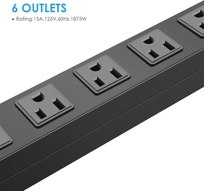 2Pack Metal Wall Mount Power Strip, Mountable Power Outlet with 6 AC Outlets, Aluminum Alloy Mount Power Socket with Switch, 6 FT SJT 3/C 14AWG Power Cord, 15A 125V 1875W (6AC)-DeskLoop Office