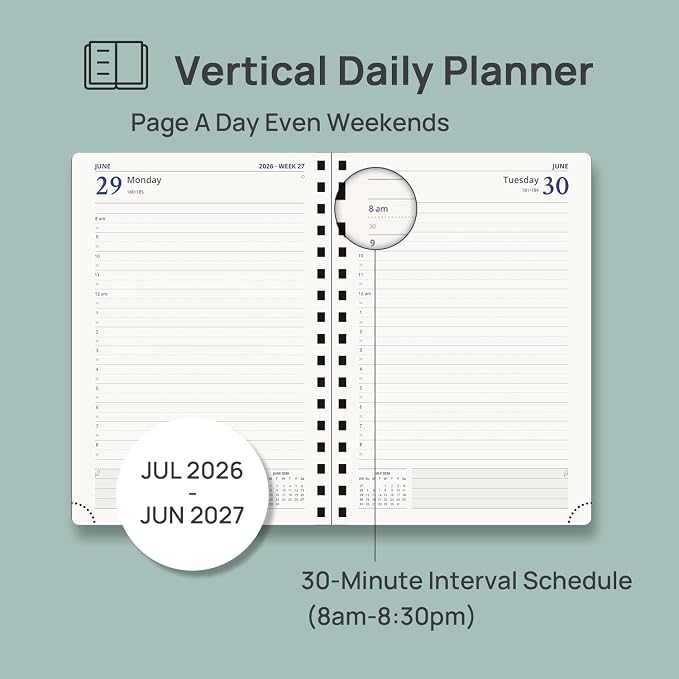 POPRUN Daily Planner 2026-2027 One Page Per Day, 12 Months Hourly Appointment - Image 3