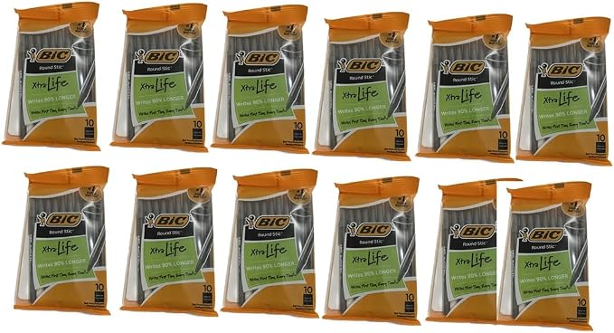 BIC Round Stic Xtra Life Black Ballpoint Pens, Medium Point, 10-Count Pack of - Image 2