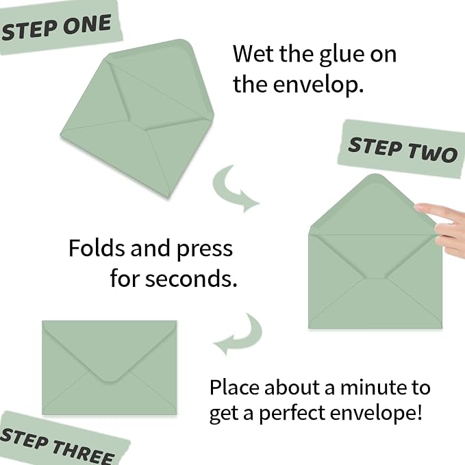 A7 Envelopes 100 Pack Sage Green Envelopes 5x7 V-shaped Flap, Suitable - Image 3