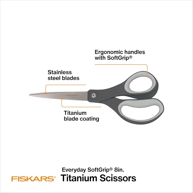 Fiskars 8” Everyday Titanium Comfort Grip Scissors, Home & Office Scissors - Image 2