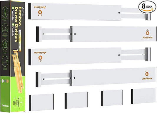 ANTOWIN Bamboo Drawer Dividers Organizers, Expandable Drawer Separators Splitter,17-22 inches Long Adjustable Spring-loaded Organizer for Large Utensil, Clothes, Tools Drawers (White)-DeskLoop Office