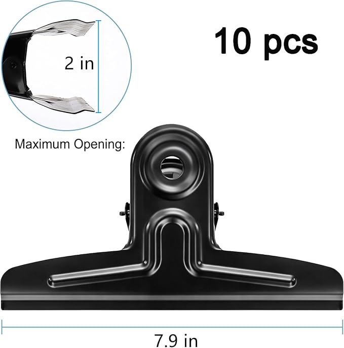 Frcctre 10 Pack Extra Large Bulldog Clips, 7.9 Inches Black Jumbo Stainless - Image 2