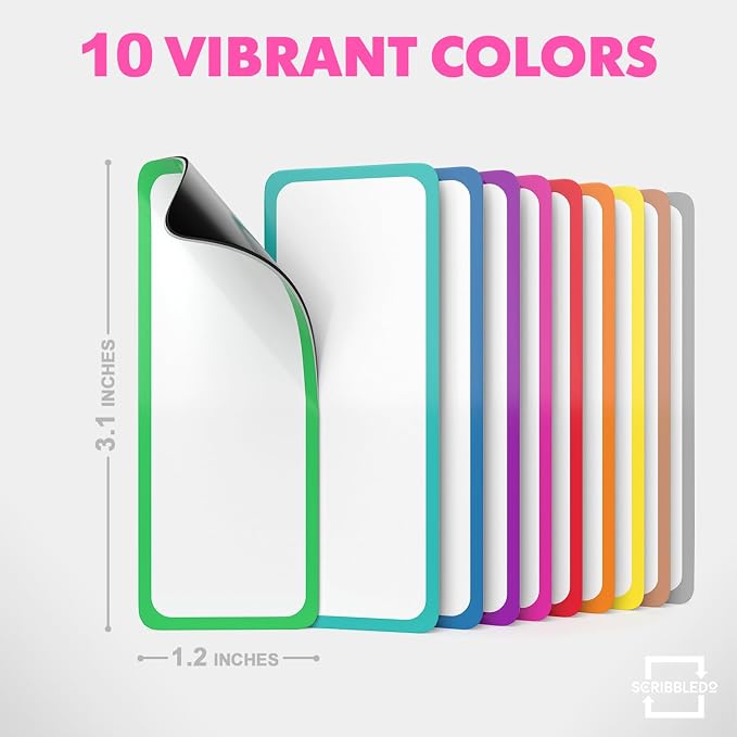 Scribbledo 10 Pack Dry Erase Magnetic Labels 3.1” x 1.2” Reusable Colored Name - Image 4