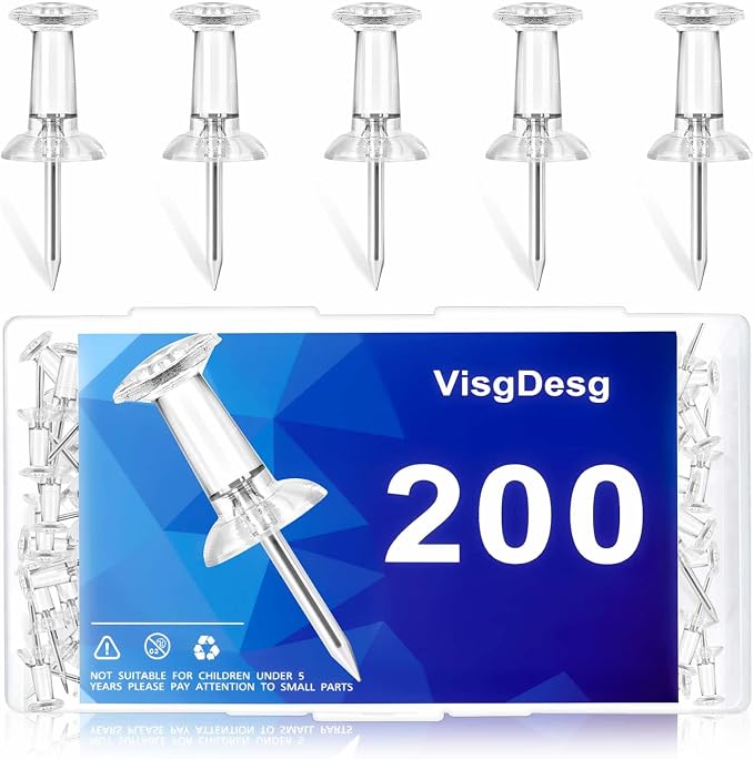 200 Pcs Clear Push Pins Tacks by Unknown