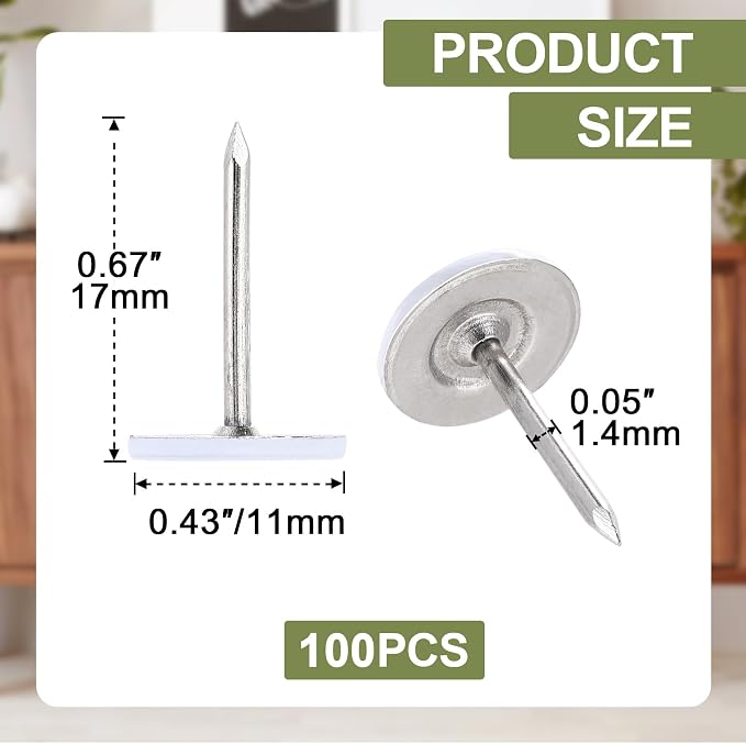 100pcs Flat Head Thumb Tacks for Wall, Decorative Wall Pins Nails for Furniture - Image 2