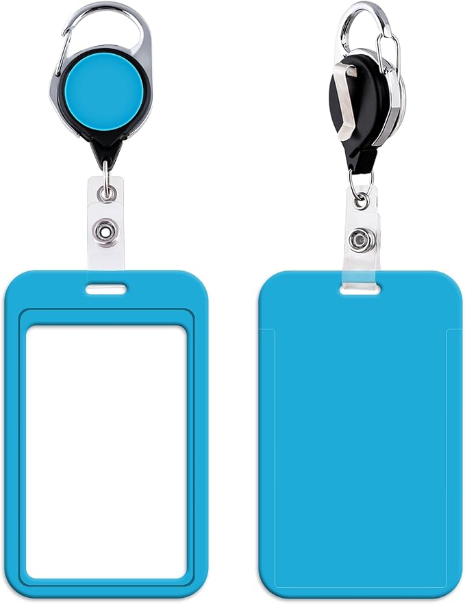 Light Blue ID Badge Holder Plain Heavy Duty Keychain Retractable Badge Reel ID by beemorita