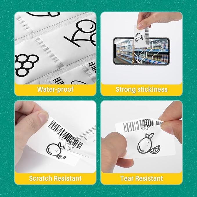 Phomemo 3 Rolls M110/M220/M110/M108/M250/M120/M150/M260/M221/M200 Thermal Label Paper 1.57'' x 2.36'' (40x60mm), Square Self-Adhesive Barcode&Address Label,130 Pcs/Roll, Black on White-DeskLoop Office