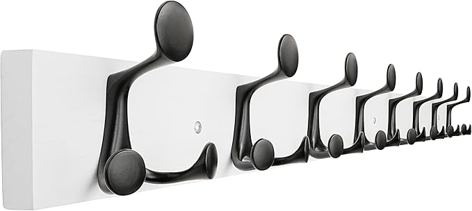 SKOLOO 43-Inch White Wood Coat Rack Wall Mount with 8 Triple Hooks - Ideal for Family Entrances, Classrooms, and Pet Supplies Storage - Perfect Coat Hooks for Wall-DeskLoop Office
