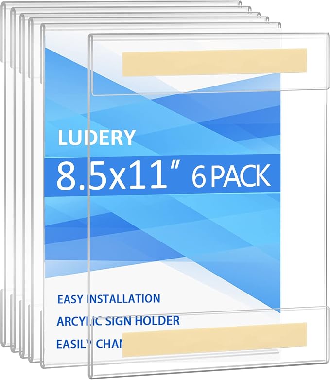 Acrylic Sign Holder 8.5 x 11 Wall Mount, Wall Mount Sign Holders, Plastic Wall by Ludery