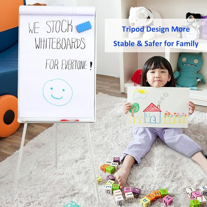 2-Pack Magnetic Dry Erase Easel Set – 36" x 24" Adjustable Height Whiteboard with Tripod Stand, Flipchart Paper, Magnets & Eraser, Great for Office, Classroom & Presentations -White Frame-DeskLoop Office
