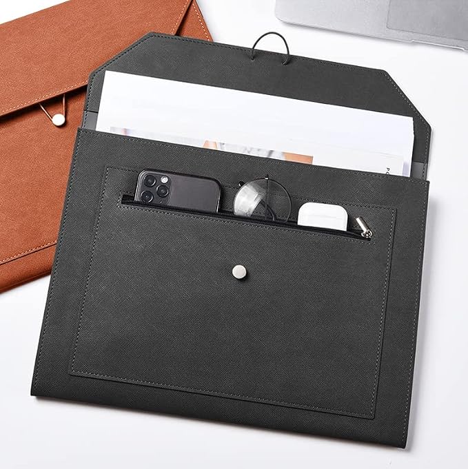 PU Leather A4 File Folder Document Holder 2 Pockets Portfolio Envelope Folder - Image 5