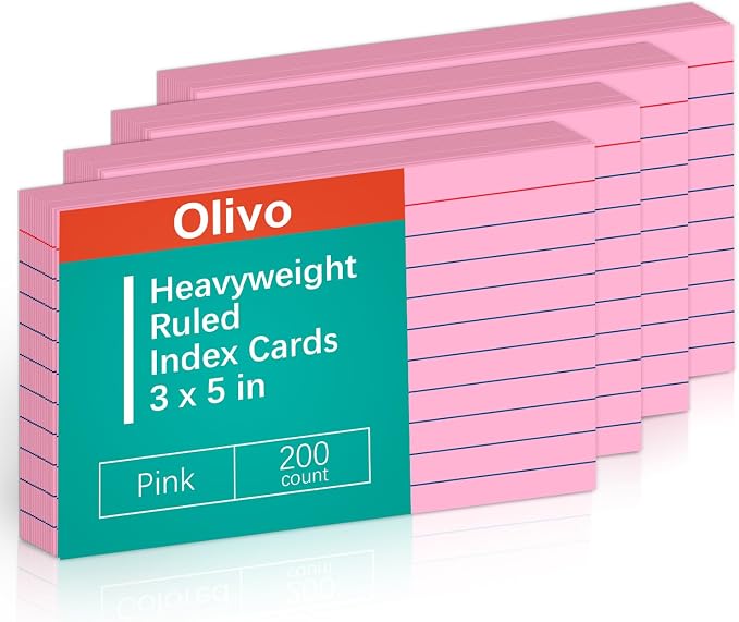 Pink Lined Index Cards 3x5 Ruled Note Cards 200 Count, 180 GSM Heavy Weight by Unknown