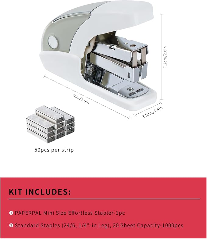 PAPERPAL Effortless Mini Stapler Set, 20 Sheet Capacity, 000 1/4-inch staples - Image 2