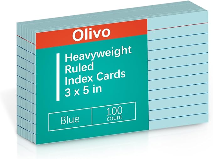 Blue Lined Index Cards 3x5 Ruled Note Cards 100 Count, 180 gsm Heavy Weight by Unknown