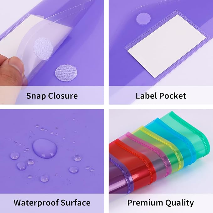 EOOUT 12pcs Plastic Envelopes Poly Envelopes, Hook & Loop Closure File Folders - Image 4