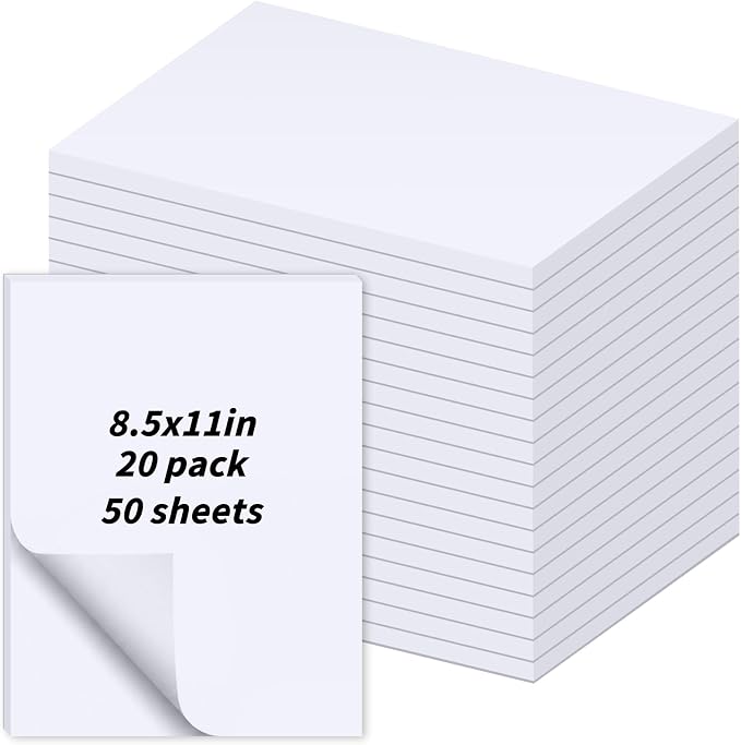 Oleitodh Blank 20 Pack Note Pads 8.5 x 11 Inch Memo Pads, 50 Sheets Per Scratch by Oleitodh