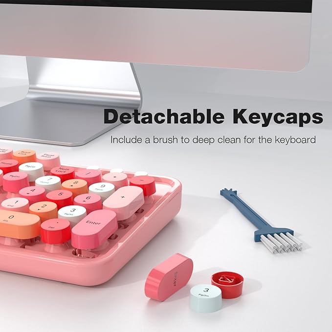 Wireless Keyboard and Mouse Combo, 104 Keys Full-Sized 2.4 GHz Round Keycap Colorful Keyboards, USB Receiver Plug and Play, for Windows, PC, Laptop, Desktop (Pink)-DeskLoop Office