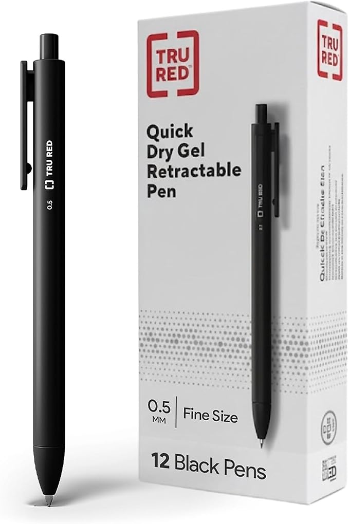 TRU RED Retractable Gel Pens, Fine Point 0.5mm, 12 Pack – Quick‑Dry Pens by TRURED