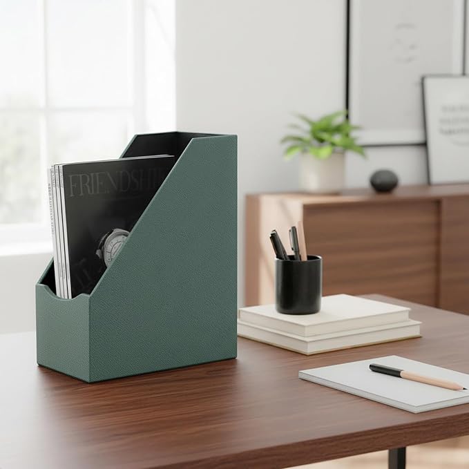 UnionBasic Magazine File Holder, Leatherette Desktop Document Organizer - Image 3