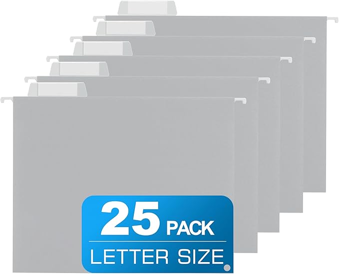 25 Packs Hanging File Folders Grey, Letter Size 8.5x11, Hanging File Folders by Unknown