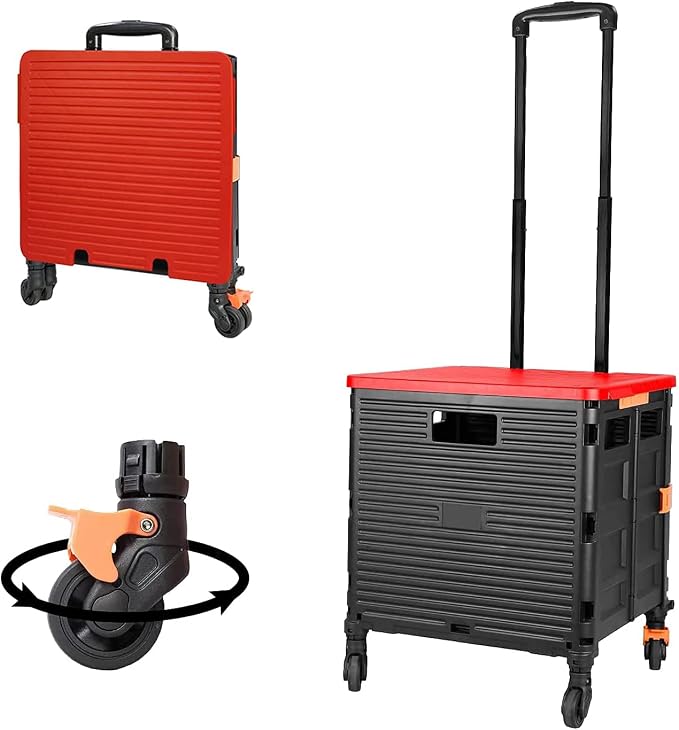 FELICON SELORSS Foldable Utility Cart Folding Portable Rolling Crate-Red | by FELICON