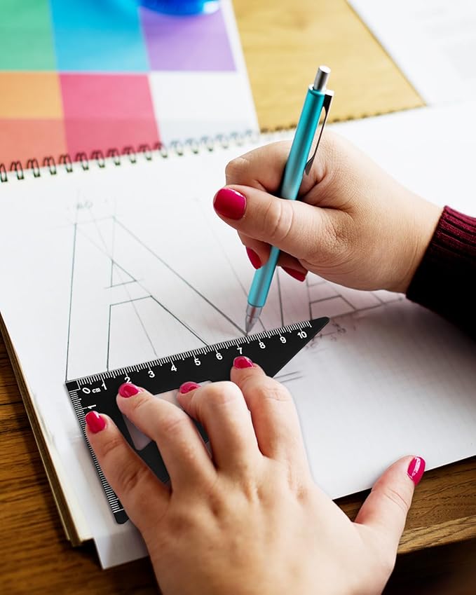 Honagu Triangular Ruler Set, 8 Pieces/2 Sets Aluminum Alloy Ruler, Metal Drafting Ruler, Geometric Protractor for Students, Draftsmen, Engineers, School Office Supplies (Blue+Black)-DeskLoop Office