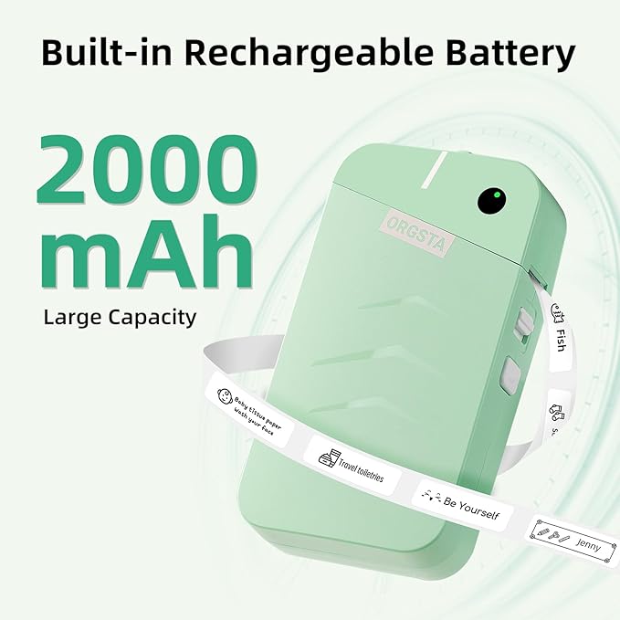 ORGSTA S001 Label Maker Machine with Tape, Portable Bluetooth Label Maker for Home and Office Organization, Thermal Label Printer Mini Label Maker with Multiple Templates, Green-DeskLoop Office